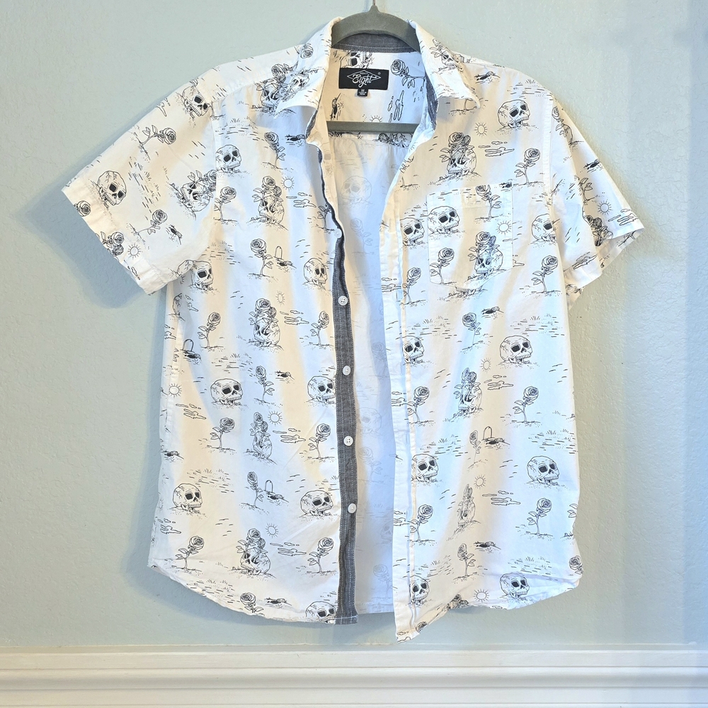 Eighty Eight White Skull Print Casual Shirt